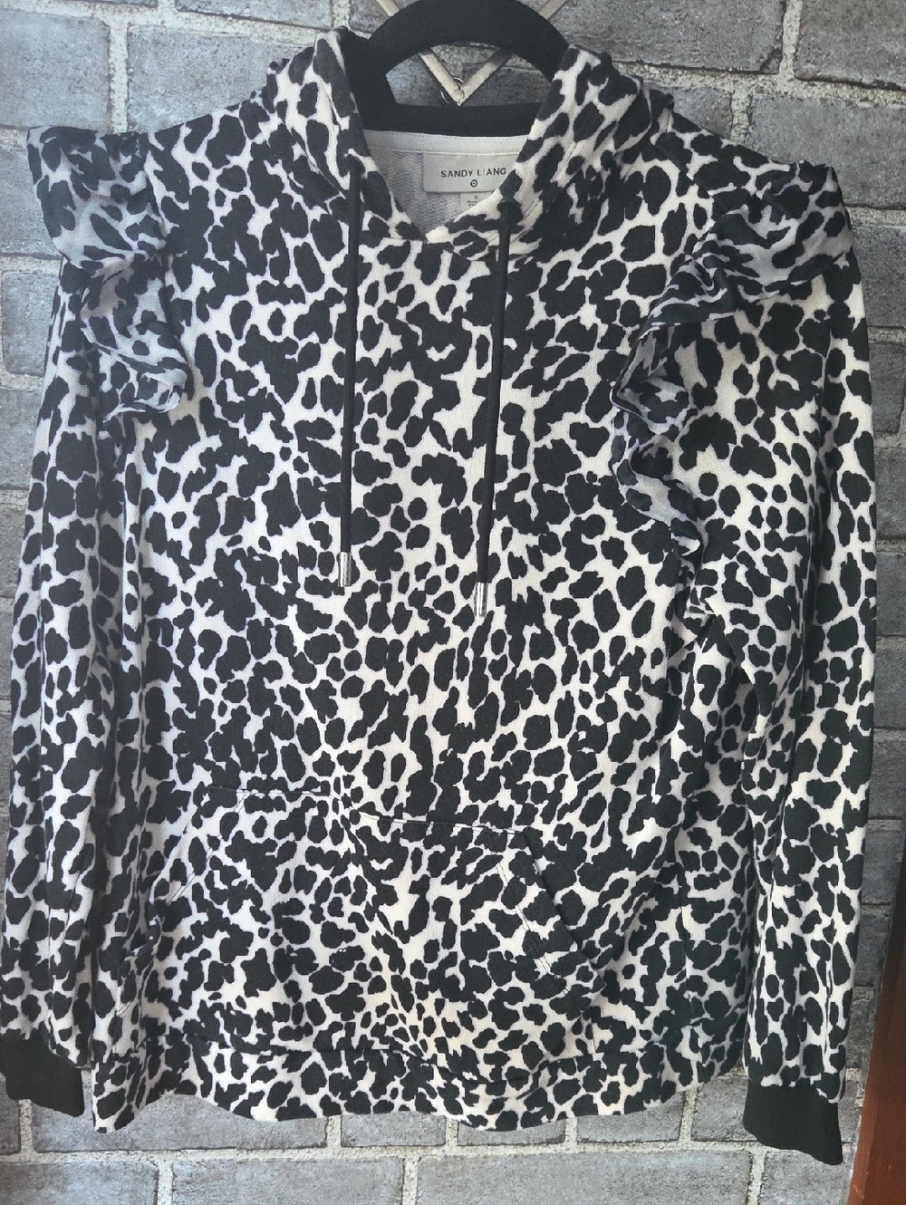 Sandy Liang Black & White Leopard-Print Hoodie